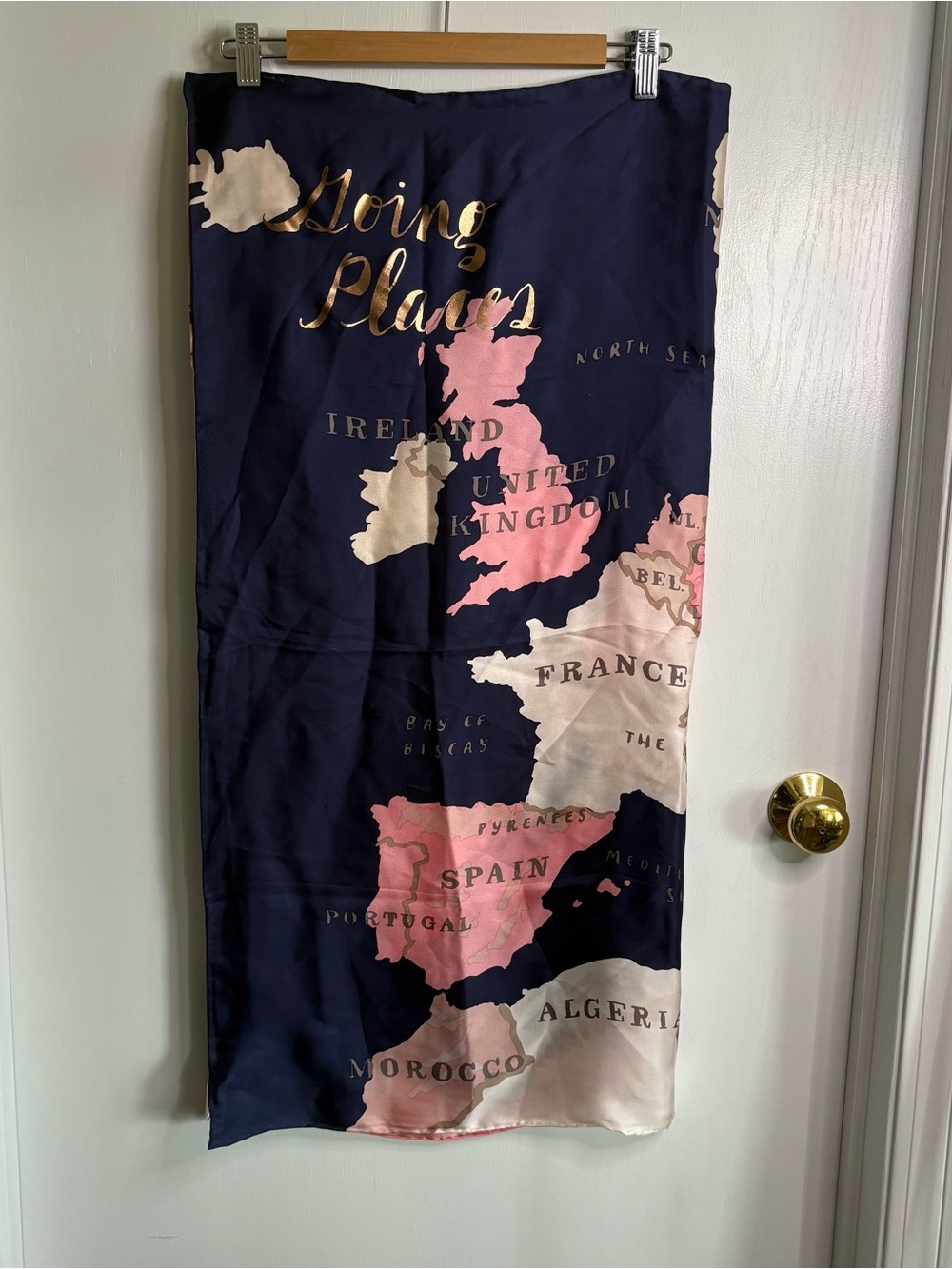 kate spade new york 100% Silk Satin Map Print Scarf Rolled Hem 34” Square Luxury